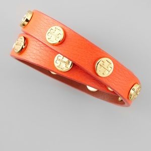 Tory Burch Double-Wrap Logo Stud Bracelet